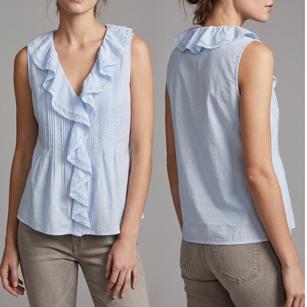 Ann Taylor Small Light Blue Ruffled V Neckline Top